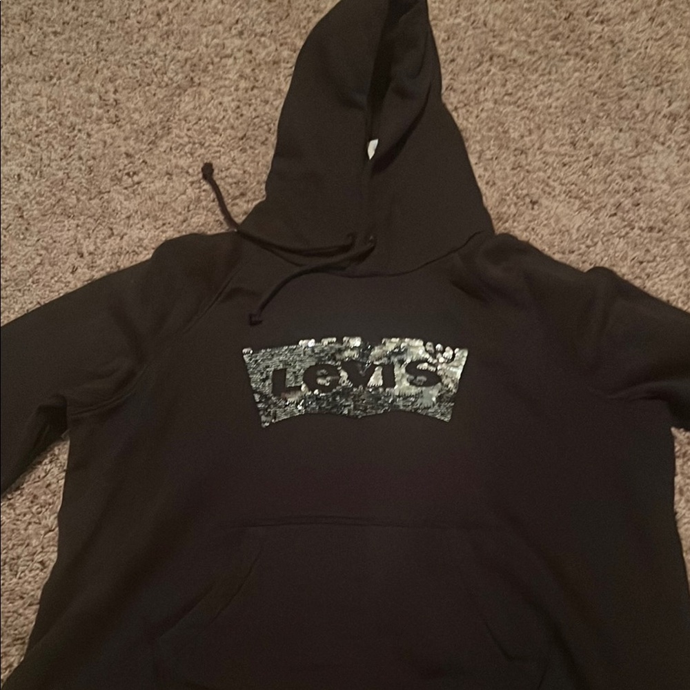Levi's Women Black Hoodie with Metallic Logo